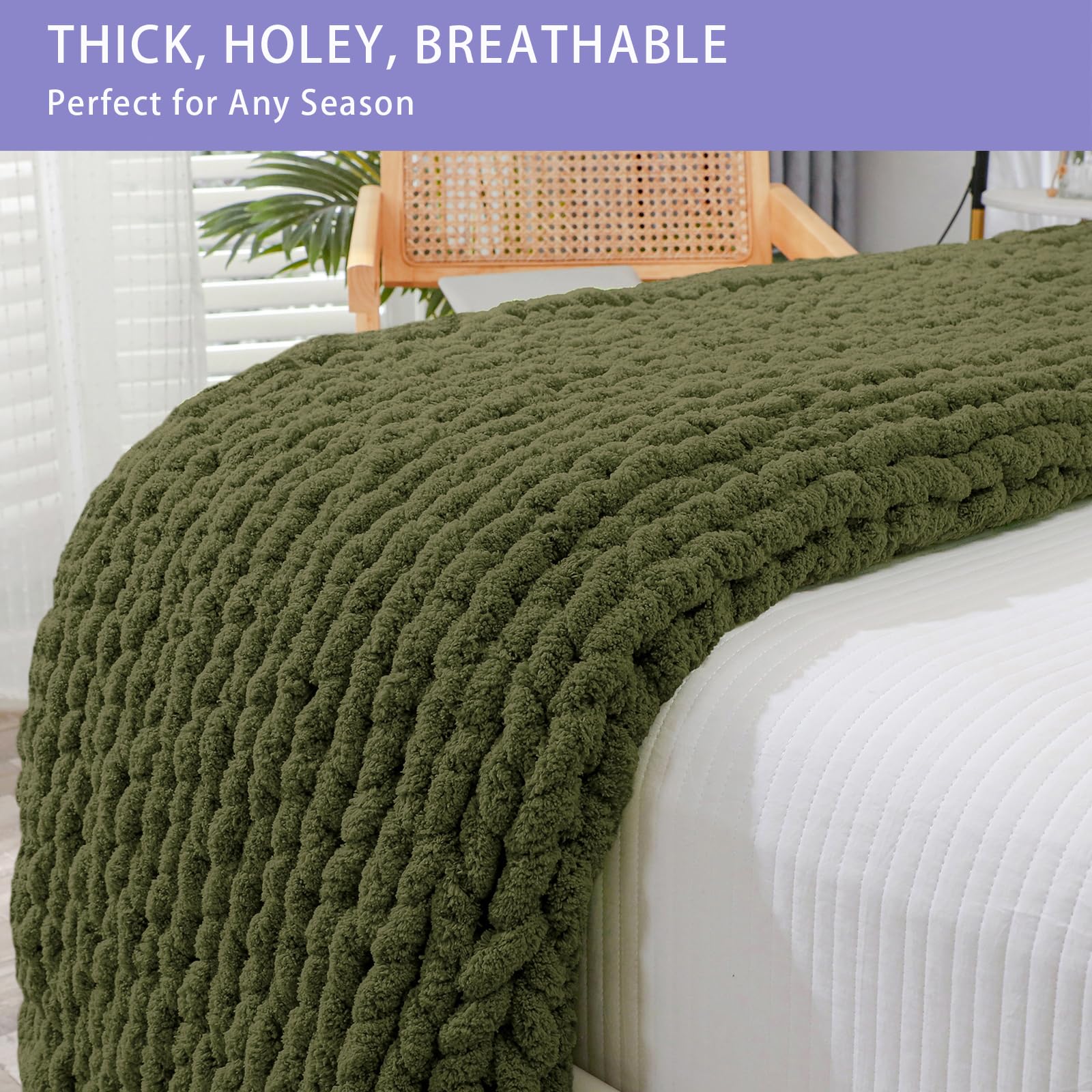 Bigacogo Chunky Knit Throw Blanket for Couch, 51x63 inches, Yellow Green