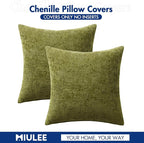 MIULEE Pack of 2 Couch Throw Pillow Covers 20x20 Inch Olive Green Modern Boho Accent Decorative Pillow Covers Soft Chenille Farmhouse Cushion Covers for Home Decor Bed Sofa Living Room