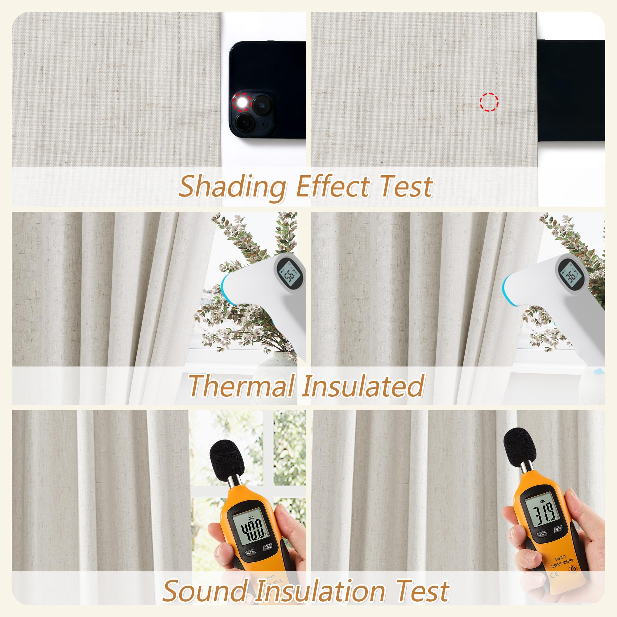 Guken 102 Inches Extra Long Boho 100% Blackout Linen Curtains 2 Panels Set for Living Room Bedroom Back Tab Thermal Insulated Black Out High End Drapes Room Darkening Window Curtain