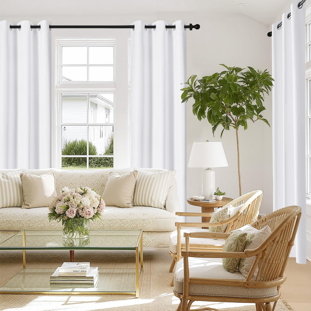 NICETOWN White Full Blackout Bathroom Curtains 50 inches Long, Grommet Thermal Window Treatment 100% Blackout Curtains for Kitchen/Bedroom, 2 Panels, W34 x L50