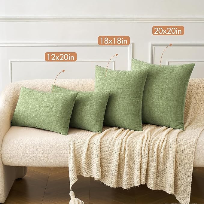 MIULEE Pack of 2 Couch Throw Pillow Covers 14x24 Inch Spring Soft Sage Green Chenille Lumbar Pillow Covers for Sofa Living Room Solid Dyed Cases