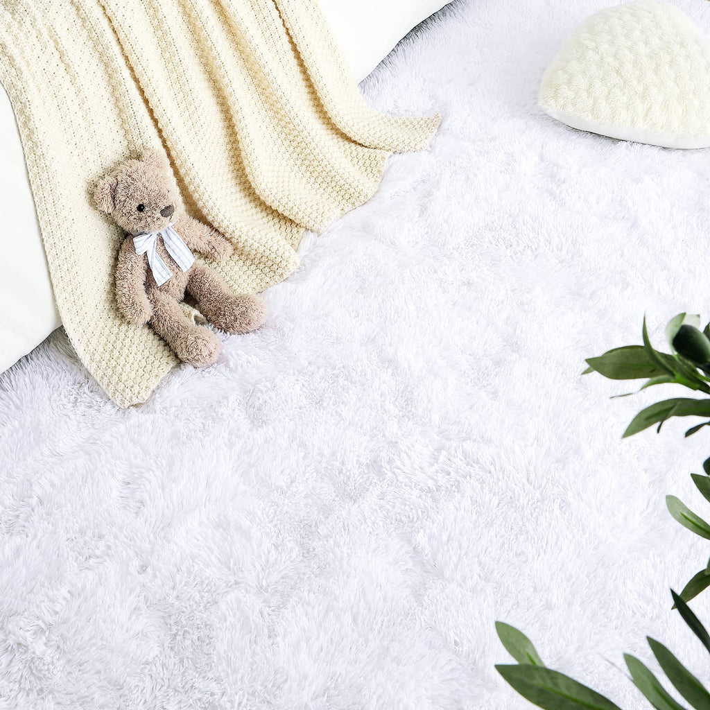 LOCHAS Area Rugs Fluffy Living Room Carpets for Kids Bedroom 5.3x7.5, White
