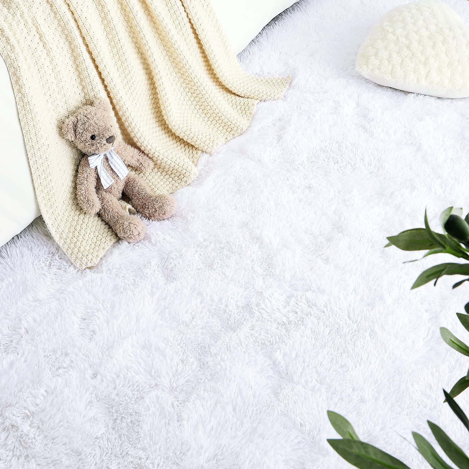 LOCHAS Area Rugs Fluffy Living Room Carpets for Kids Bedroom 5.3x7.5, White