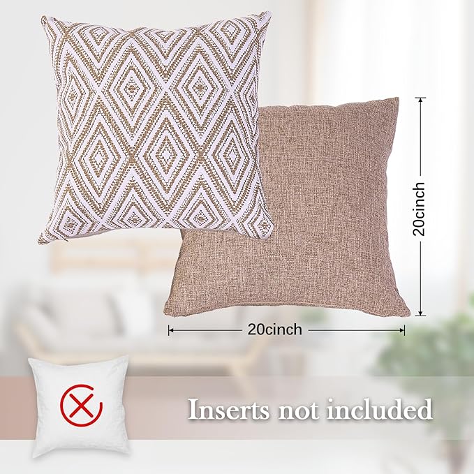 HPUK Throw Pillow Covers 20x20, Set of 4, Light Brown Couch Pillow Covers