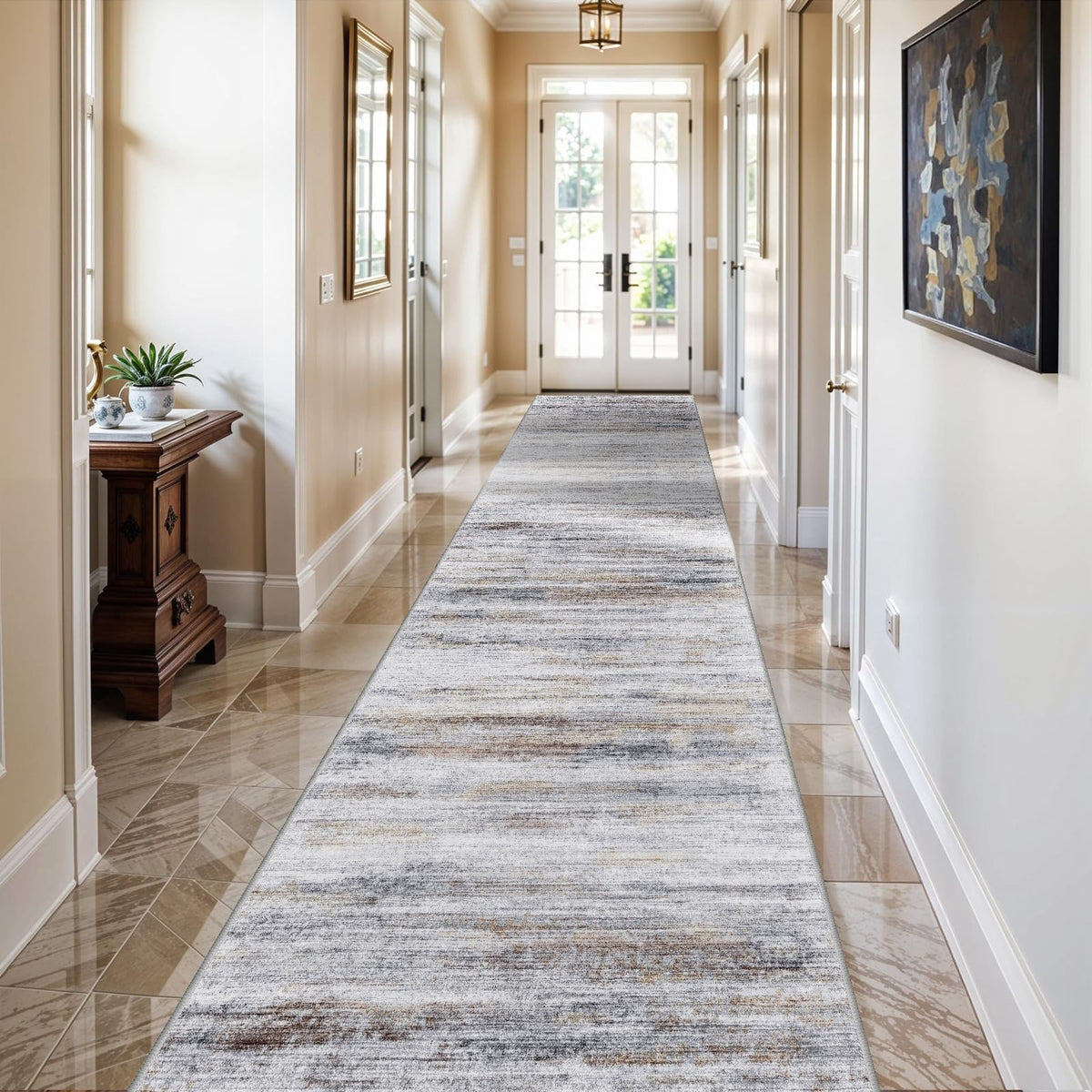 3x16 Washable Hallway Runner Rug: Extra Long Runners for Entryway Living Room Dining Room - Stain and Water Resistant Rugs with Non-Slip Backing - Soft Low-Pile Carpet 16ft Grey