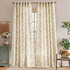 Lazzzy Farmhouse Linen Curtains Extra Long Green Floral Curtains 108 Inch Length Back Tab Drapes for Living Room Bedroom Light Filtering Country Vintage Rod Pocket, 2 Panels, Green on Beige