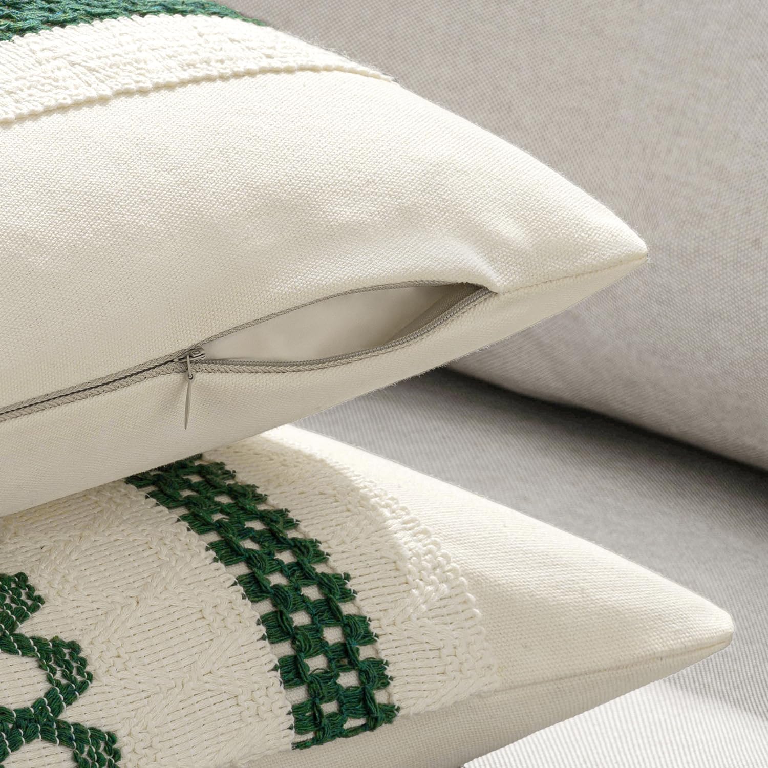 MIULEE Set of 2 Dark Green Boho Decorative Lumbar Pillow Covers 12x20 Inch