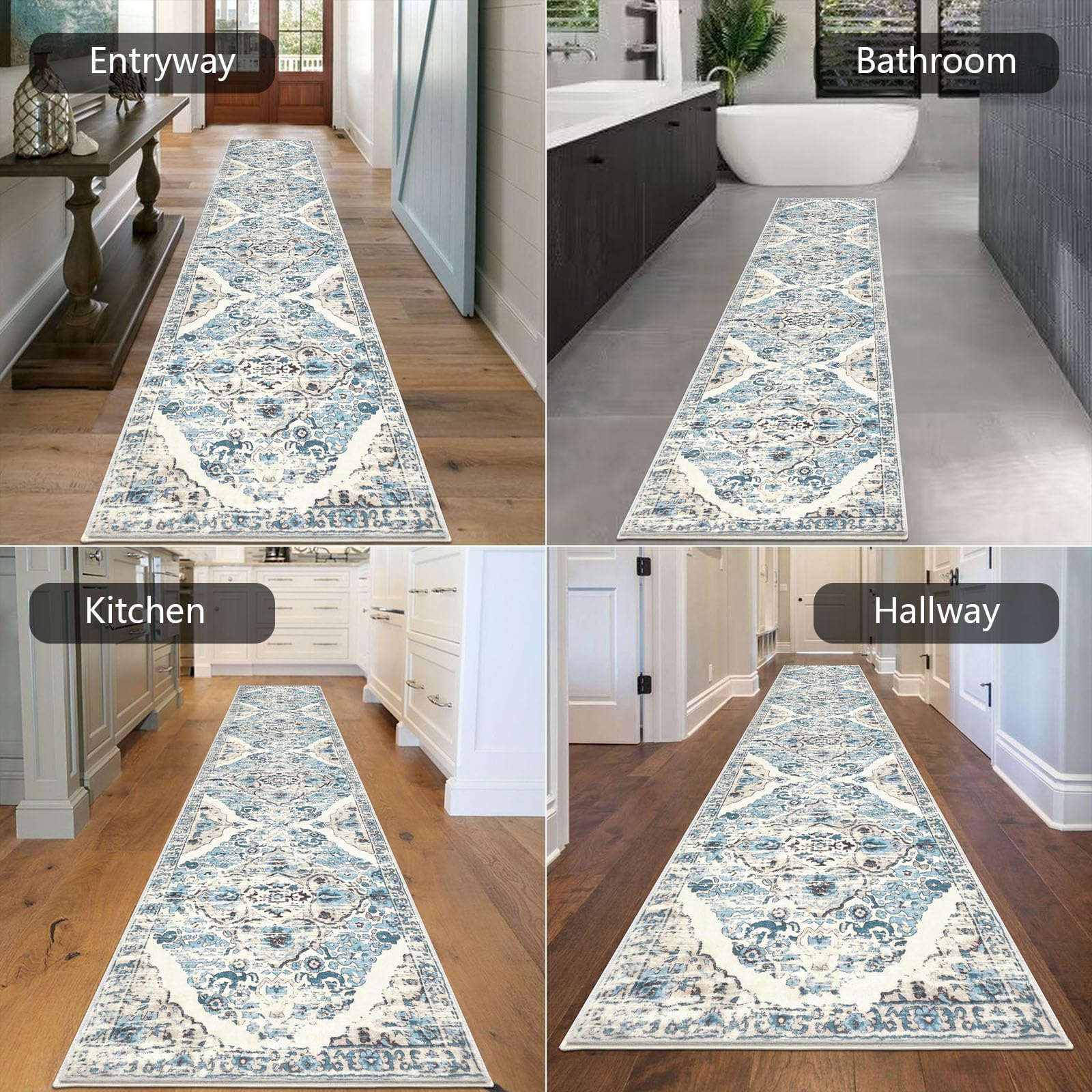 HEBE Hallway Runner Rug 2'8''x12', Washable Non Slip Kitchen Rug Runner