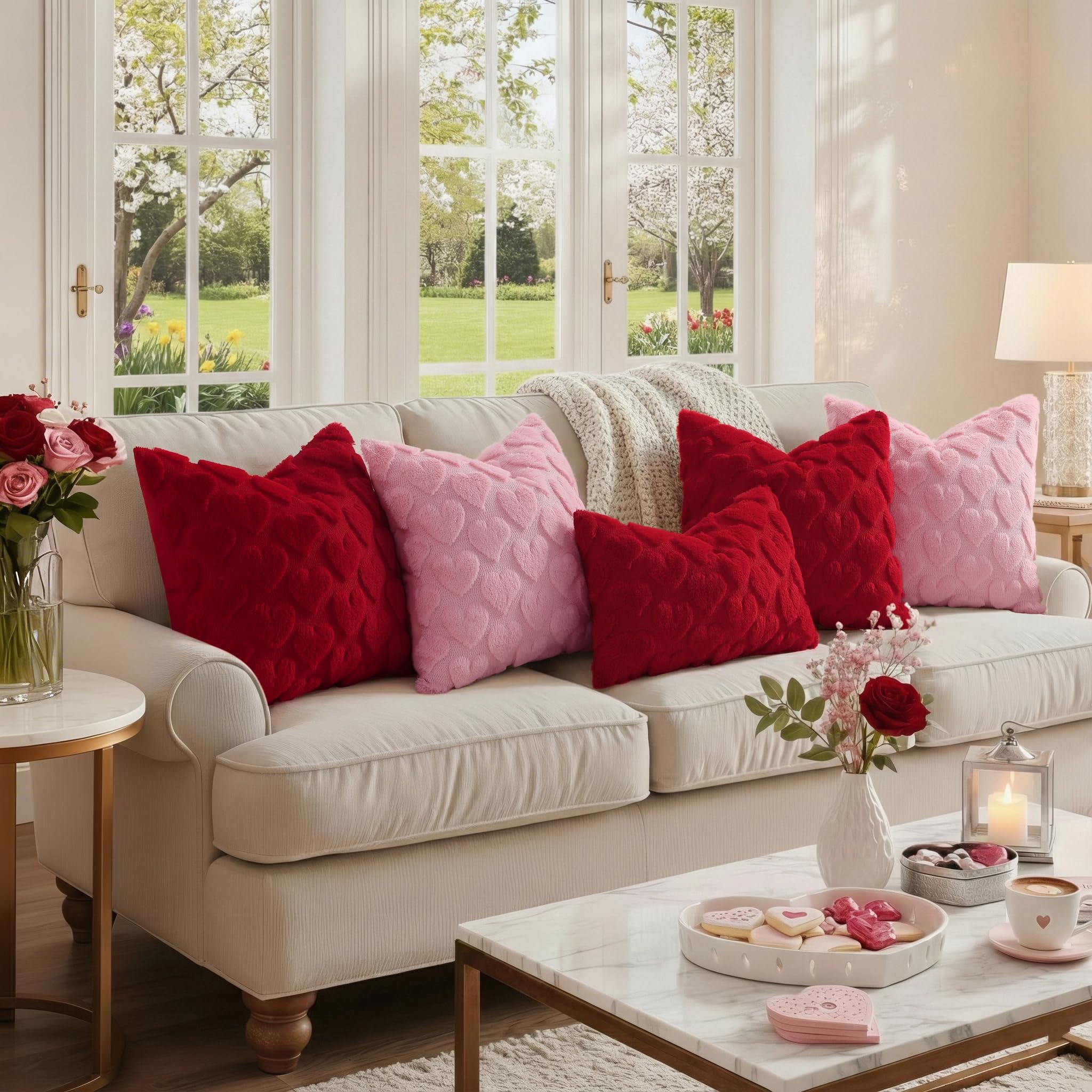 decorUhome Red Heart Cute Girl Faux Fur Throw Pillow Covers 18x18 Set of 2