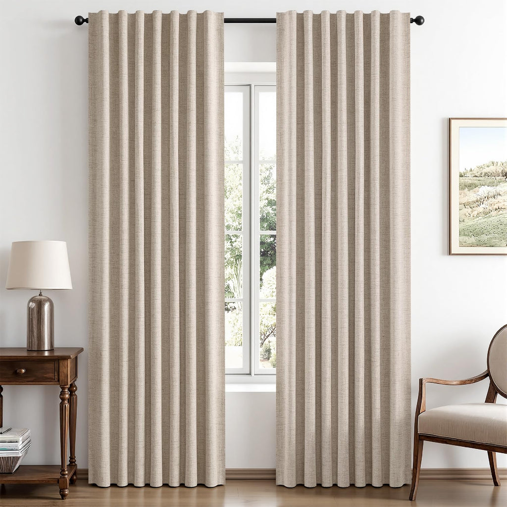 MIULEE 100% Blackout Linen Curtains for Bedroom 42 x 63 Inch Taupe 2 Panels