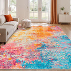 Rugflix 9x12 Area Rugs for Living Room, Washable Colorful Rainbow Large Rug