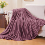 BEDELITE 3D Ribbed Jacquard Plum Fleece Twin Blanket for Bed, 60x80 Inch
