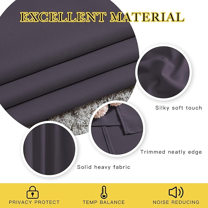 NICETOWN Bedroom Blackout Curtains and Drapes - Window Treatment Thermal Insulated Solid Grommet Blackout Draperies for Bedroom/Living Room (Greyish Purple, Set of 2, 80 by 84 Inch)