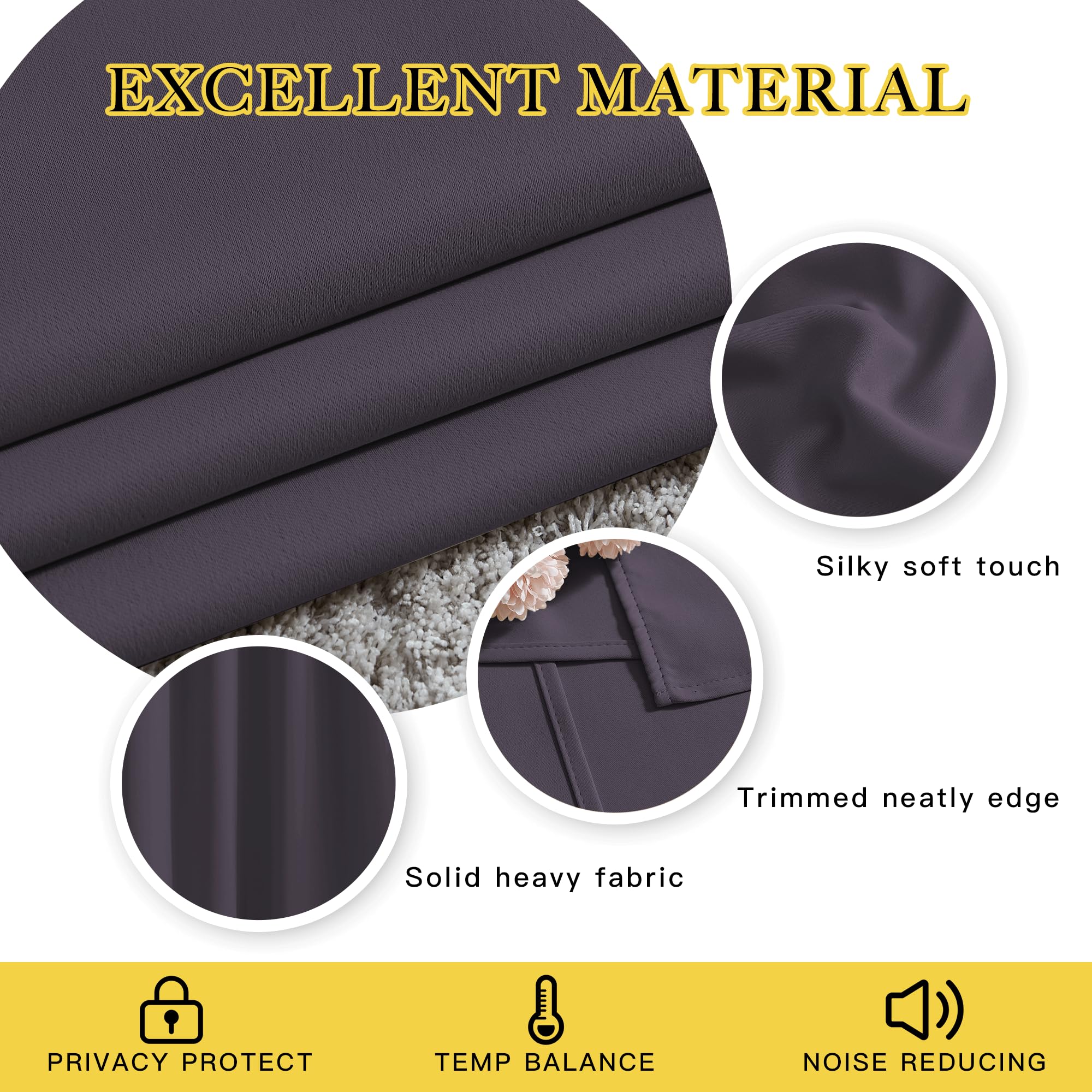 NICETOWN Blackout Window Curtains 72 inches Long, Thermal Insulated Grommet Room Darkening Window Treatments for Bedroom/Living Room, Greyish Purple, Set of 2, W37 x L72