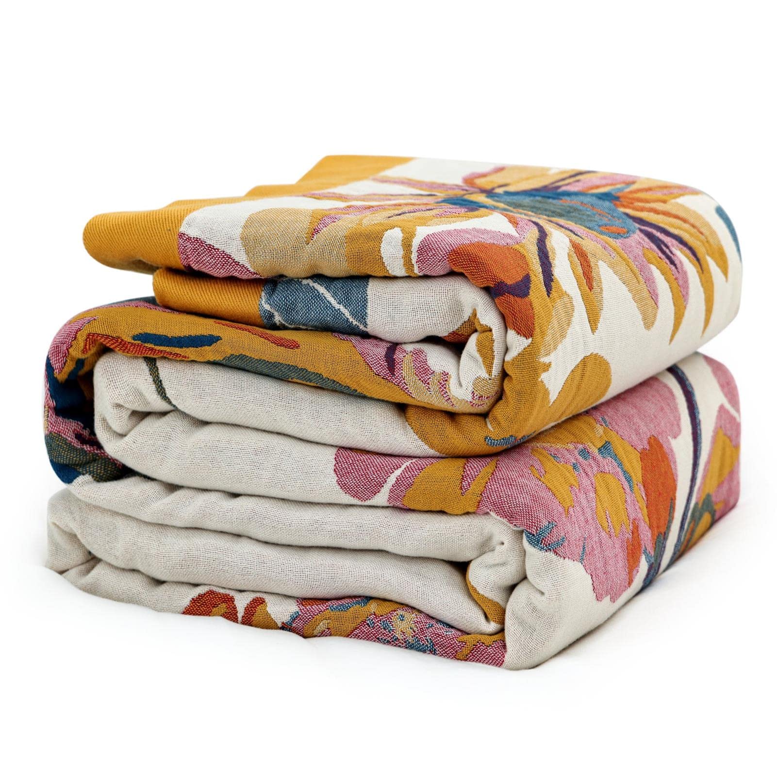 MSGKV Boho Throw Blanket 90"x90" Cotton Blanket for Bed, Queen Size Throw