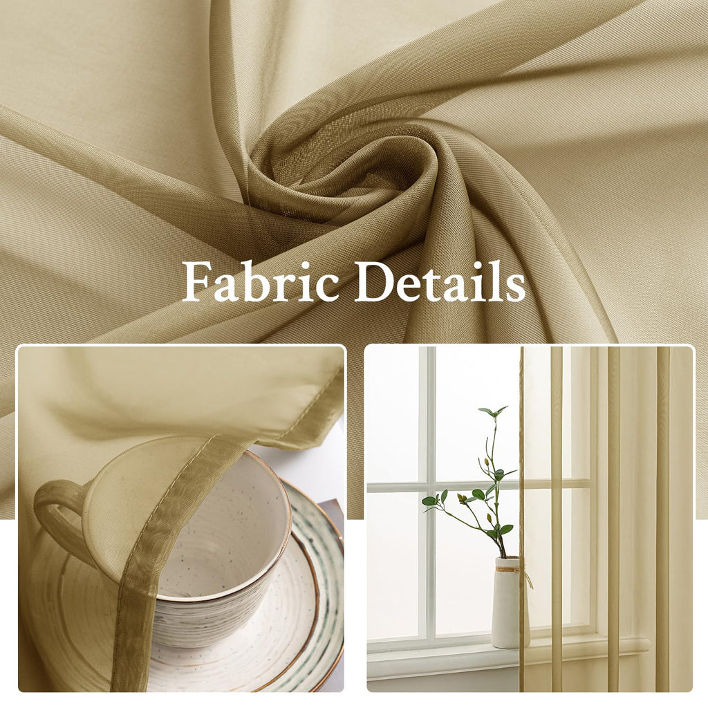 MIULEE Dark Gold Sheer Curtains for Living Room 54X63 Inch 2 Panels