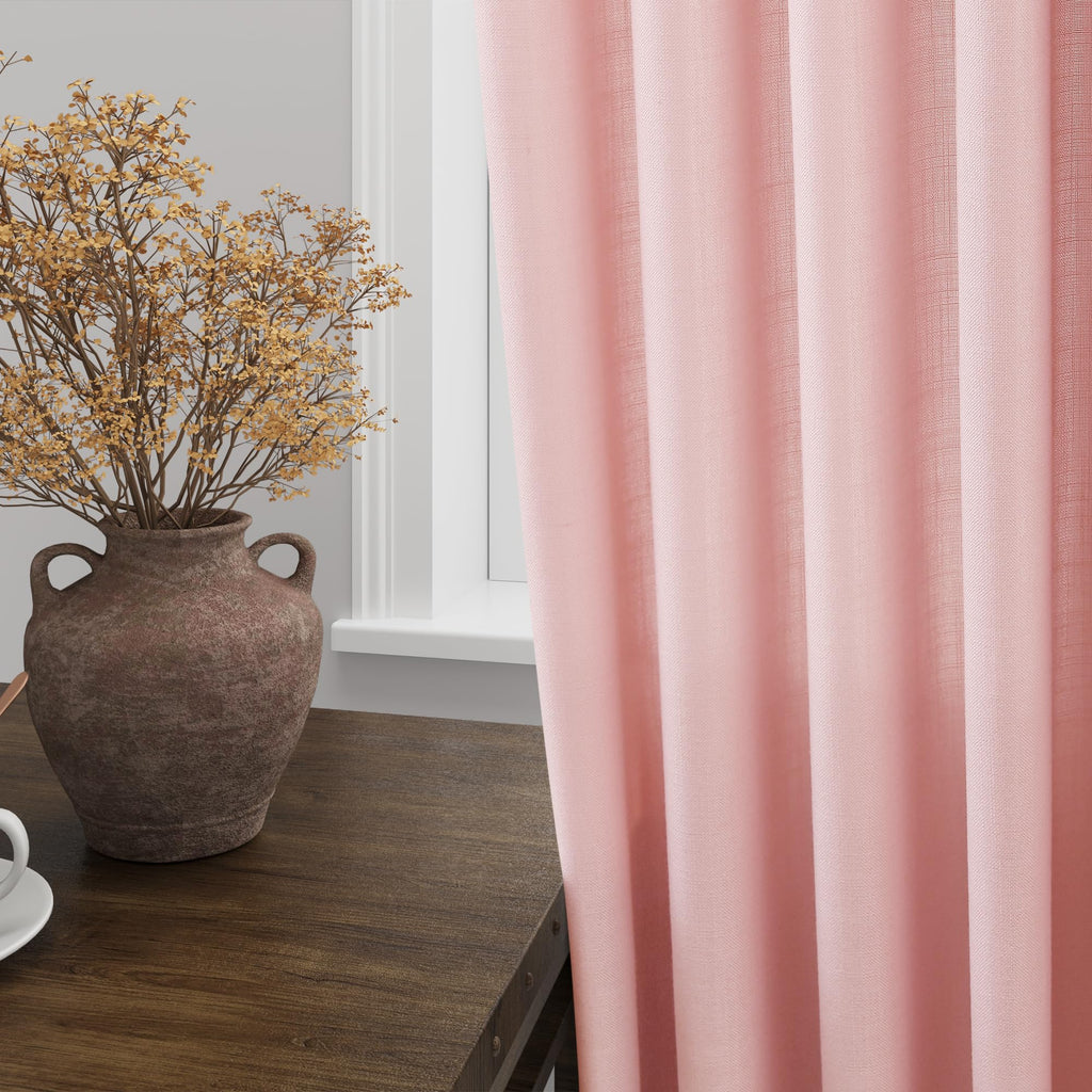 Pink Curtains 63 Inches Long 2 Panel Sets for Baby Girl Bedroom Light Filtering Linen Drapes for Kitchen Windows Rod Pocket Back Tab Short See Through Curtain Home Decor 52x63