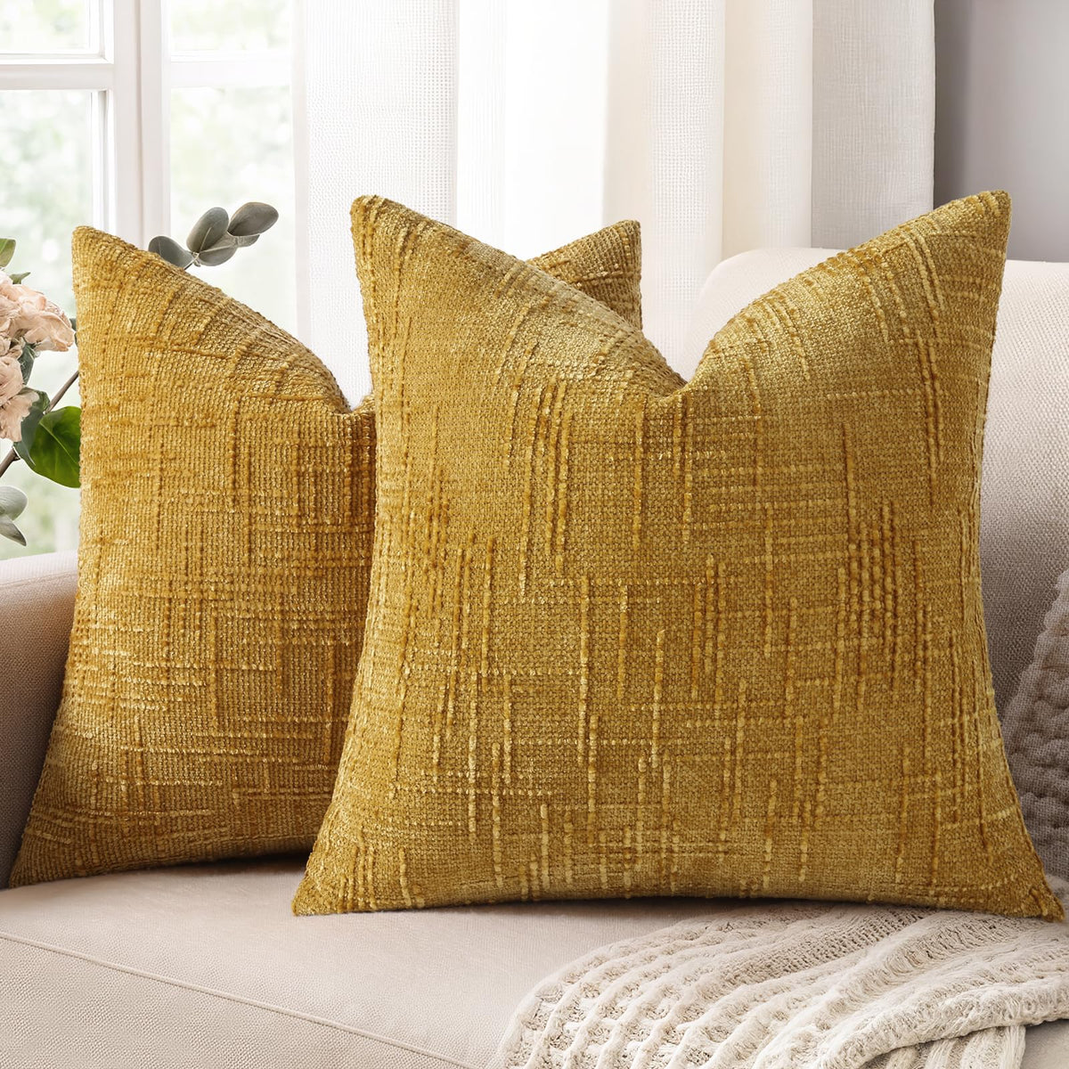 decorUhome Textured Chenille Throw Pillow Covers 20x20 Set of 2 Pink