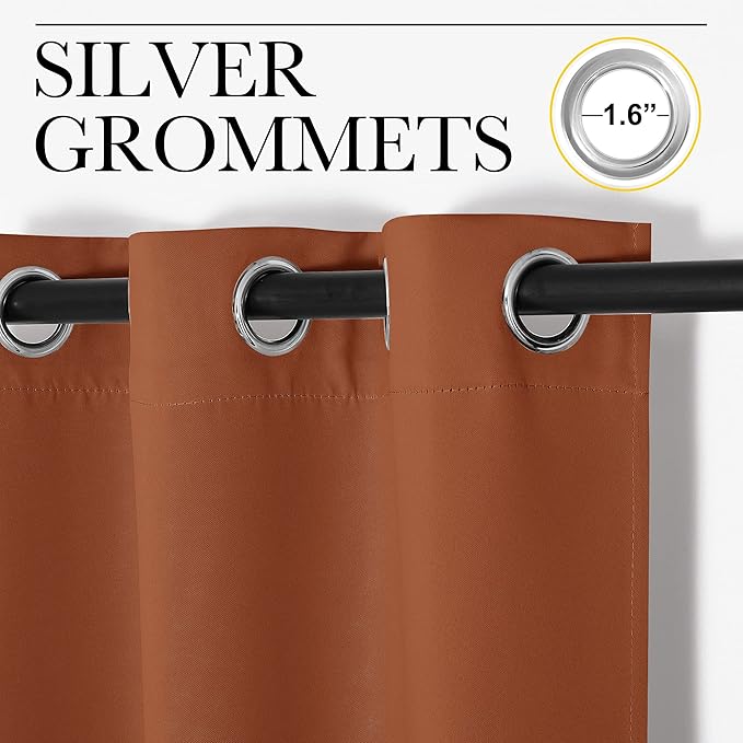NICETOWN Blackout Halloween Draperies Curtains for Girls Room, Nursery Essential Thermal Insulated Grommet Top Blackout Panels (Burnt Orange, 1 Pair, 34 x 54 inches)