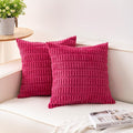 Pack of 2 Corduroy Decorative Throw Pillow Covers 16x16 Inch Soft Striped Pillow Covers Modern Farmhouse Home Decor for Sofa Living Room Couch Bed（Rose Red）