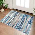Lansny Small Abstract Area Rug, Entryway Rug Washable Door Mat Indoor Entrance, 2x3 Washable Rug Non-Slip, Soft Blue Kitchen Rugs Thin Print Faux Wool Floor Carpet Throw Rugs for Foyer Front Door Sink