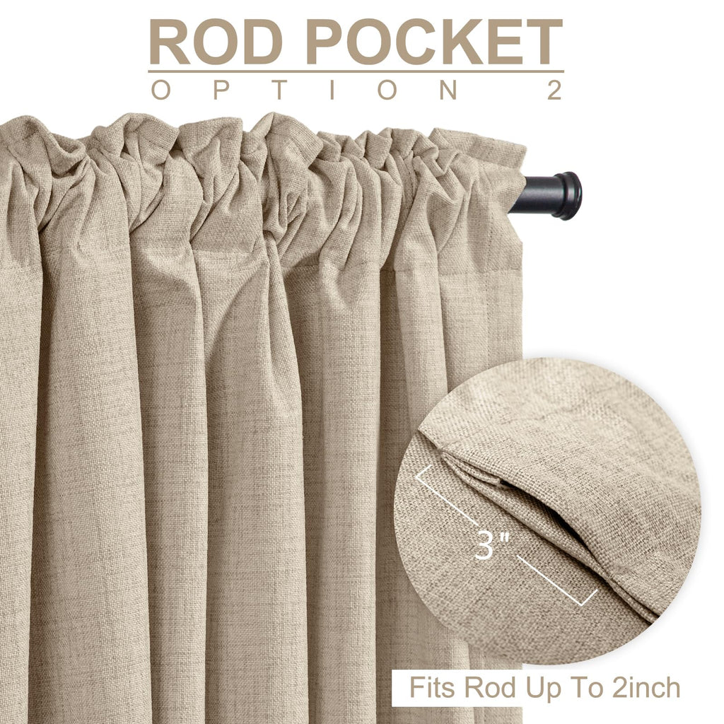 Linen Textured Total Blackout Curtains for Bedroom 108 Inches Long, Oatmeal