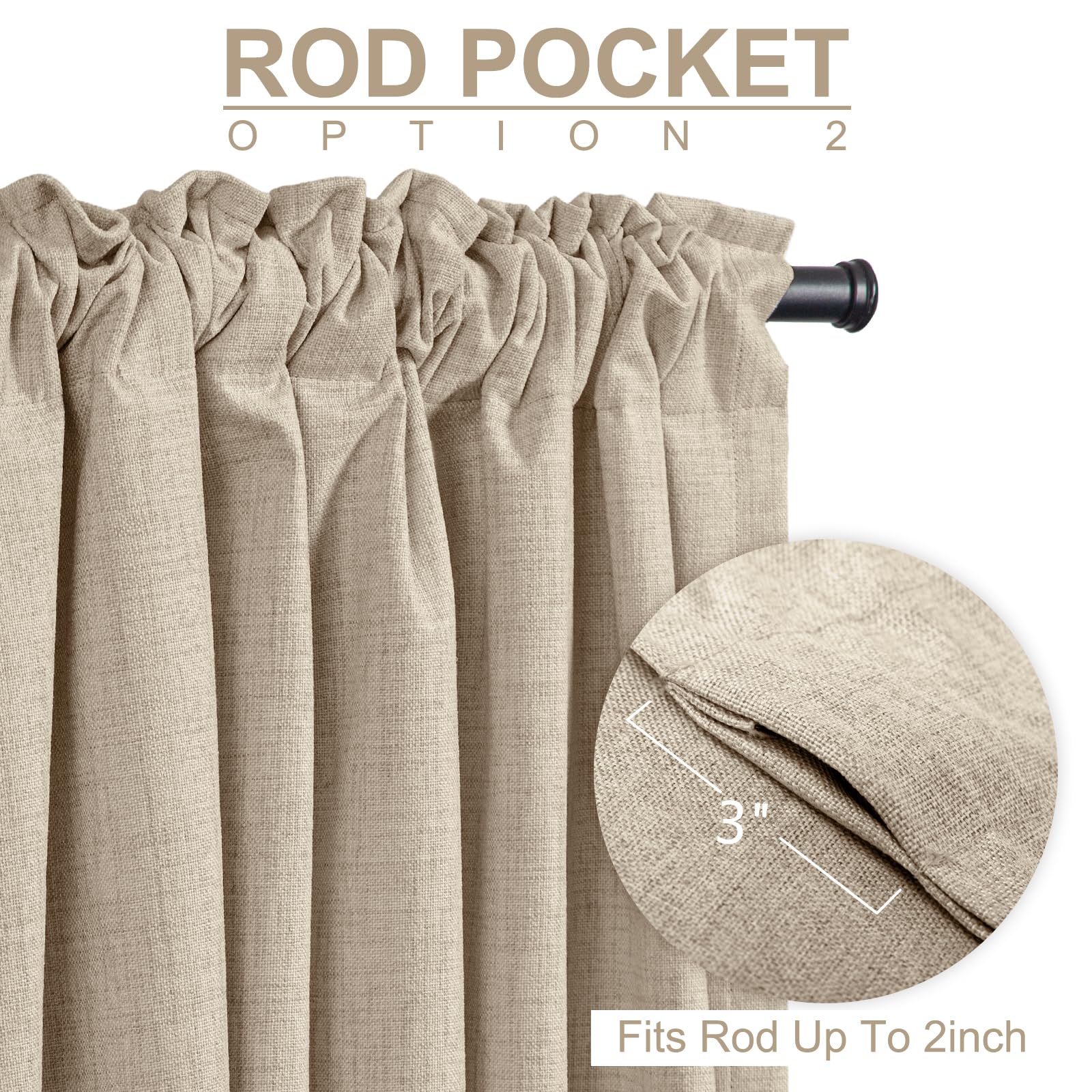 Linen Textured Total Blackout Curtains for Bedroom 108 Inches Long, Oatmeal