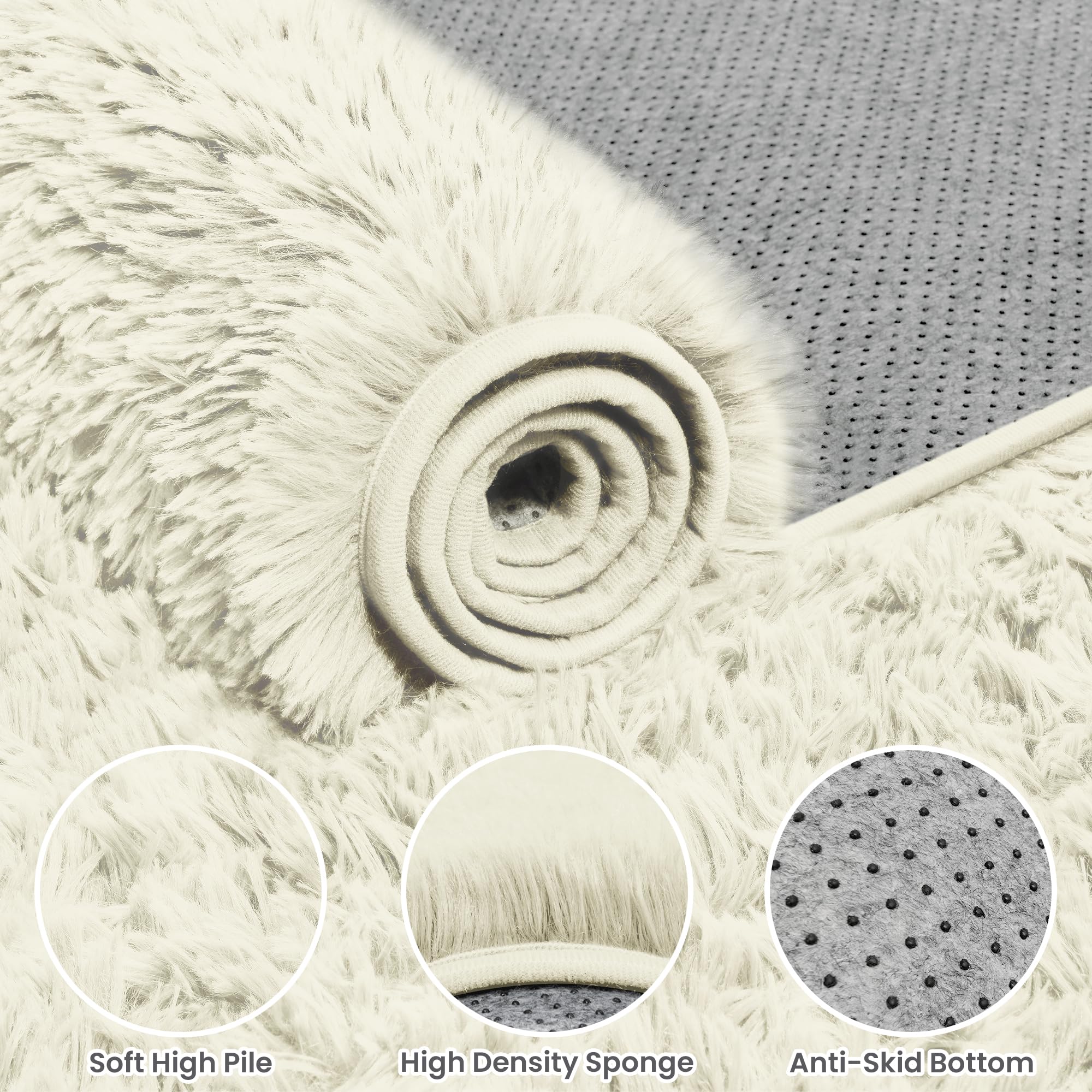 4x6 Fluffy Shag Area Rugs for Living Room Bedroom: Soft Carpet Cream White