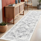 Washable 2'6''x8' Runner Rug - Non-Slip Vintage Runner Rug for Entryway Low-Pile Medallion Long Rugs for Hallway Waterproof Traditional Runner Rugs Indoor Thin Rug for Kitchen (Grey)