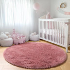 ONASAR Blush Round Area Rugs 5ft, Soft Bedroom Circle Rug Mats for Kids Girls Teen Room, Fluffy Plush Shaggy Carpet for Dorm Nursery Living Room Playroom Home Decor Princess Castle