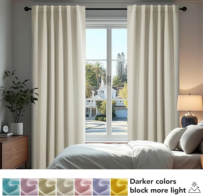 Deconovo Blackout Curtains, Thermal Insulated, W52 x L84 2 Panels, Back Tab, Machine Washable, Room-Darkening Drapes for Bedroom/Living Room Light Beige