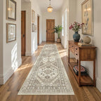 Hallway Runner Rug 2x12, Extra Long Washable Runner Rugs with Rubber Backing, Non Slip Runner, Vintage Rug Runners for Kitchen Laundry Room Entryway (Brown,2'x12')