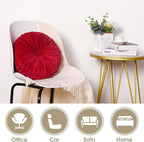 HIG Set of 2 Red Ruched Velvet Round Throw Pillows – 14.5’’ Decorative Pillows with Soft Polyester Filling for Couch, Bed, Living Room, Bedroom, or Dorm – Handmade, Stress Relieving, All-Season