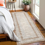 GarveeHome 2x6 Modern Bordered Runner Rug Soft Non Slip Runner Washable Non Shedding Floor Carpet, Distressed Geometric Hallway Runner, Indoor Printed Runner for Kitchen, Entrance, Brown