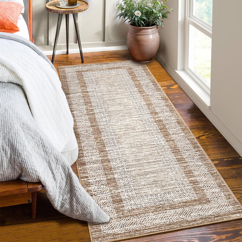 GarveeHome 2x6 Modern Bordered Runner Rug Soft Non Slip Washable Floor Carpet