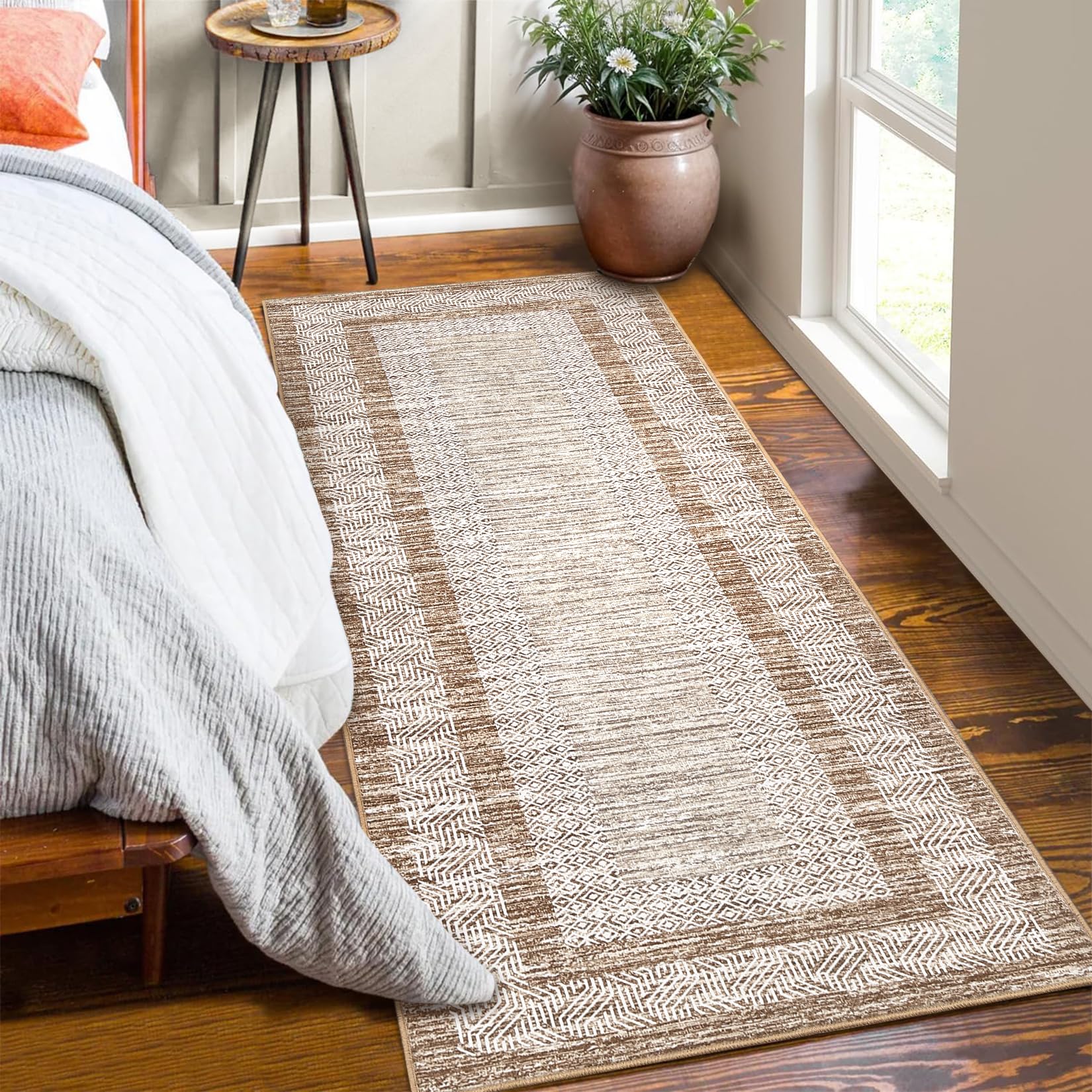 GarveeHome 2x6 Modern Bordered Runner Rug Soft Non Slip Washable Floor Carpet