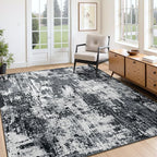 Washable Area Rugs 4'x5' Non-Slip Modern Abstract Soft for Living Room Entryway Bedroom Nursery, Print Pattern, Black Navy Blue Gray