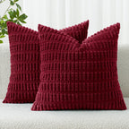 MIULEE Corduroy Decorative Throw Pillow Covers 20x20 Crimson Pack of 2