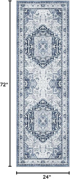 Madane Washable Runner Rug 2x6, Ultra-Thin Non-Slip Non-Shedding Hallway Runner, Stain Resistant Kitchen Mat Entryway Carpet Runner, Vintage Pet Friendly Low Pile Runners (2x6ft, Navy/White)