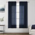 Nanspring Navy Blue Linen Curtains 63 Inches Length 2 Panels Set for Living Room Back Tab Pocket Light Filtering Semi Sheer Drapes Cotton Linen Textured Indigo Blue Window Curtain 52X63 Inches