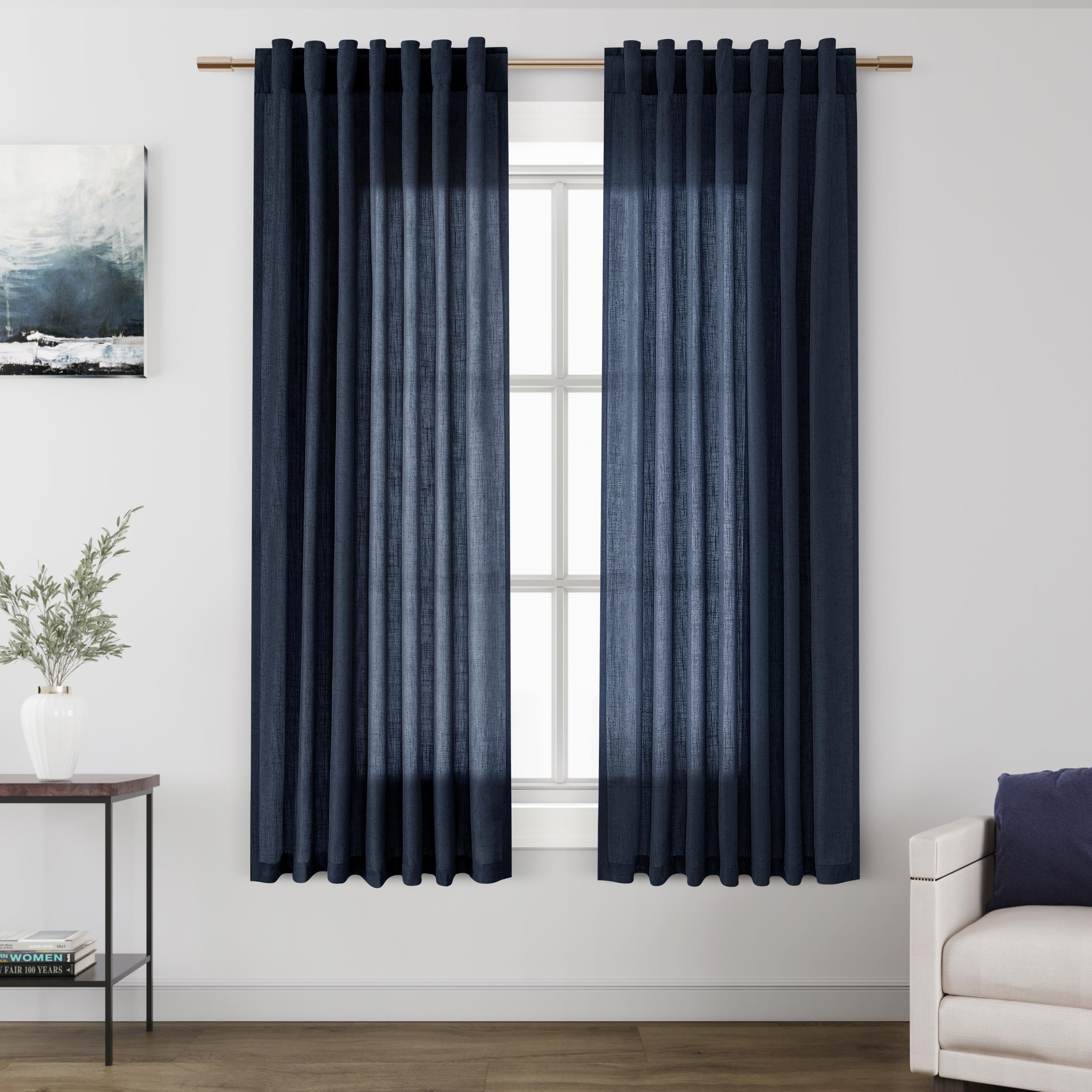 Nanspring Mist Sage Linen Curtains Semi Sheer 96 Inches Long 2 Panels Set for Living Room Back Tab Rod Pocket Light Filtering Drape for Bedroom Modern Farmhouse Coastal Decor Protect Privacy 52x96 — 기타