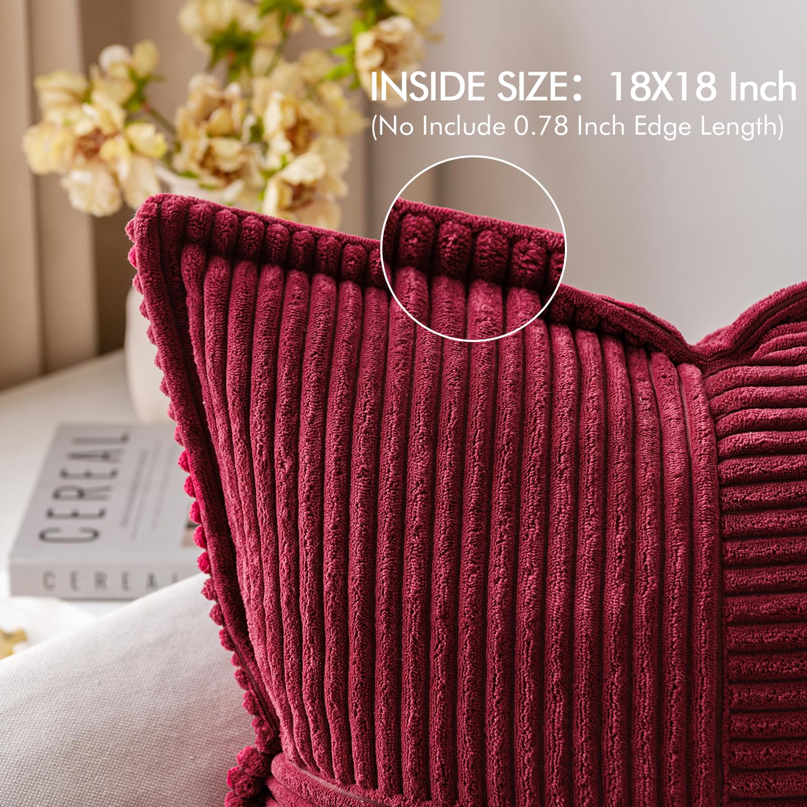 MIULEE Decorative Throw Pillow Covers for Couch 18x18 Inch Burgundy 2 Pack