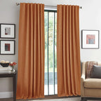 RYB HOME Burnt Orange Total Blackout Curtains Linen Texture, Fall Curtains for Bedroom/Living Room/Sliding Door, Thermal Insulated Boho Farmhouse Home Decor, Luxury Privacy Drapes, W52xL96, 2 Panels