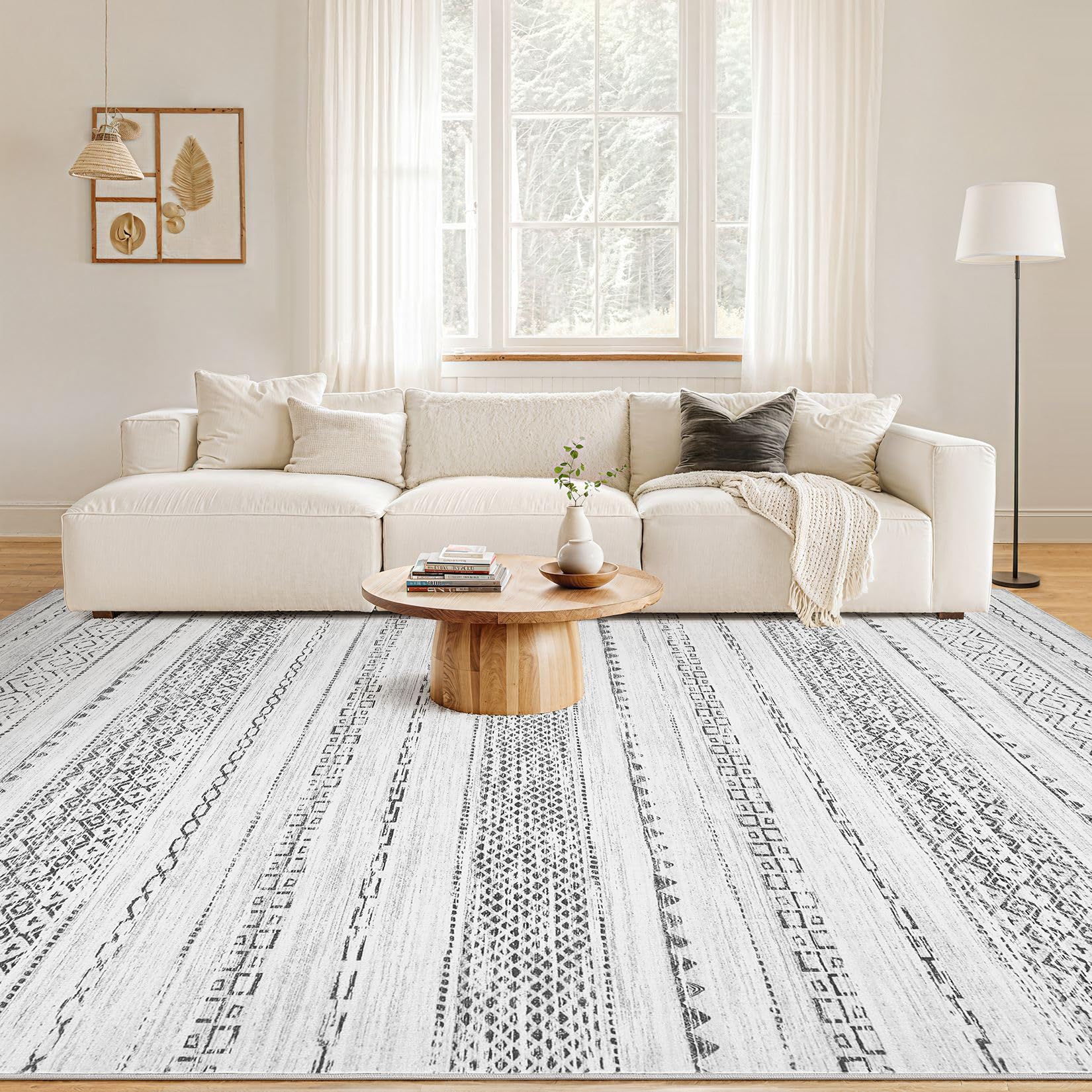 Nakagishi Boho 10x12 Area Rug Living Room Rugs Machine Washable Gray