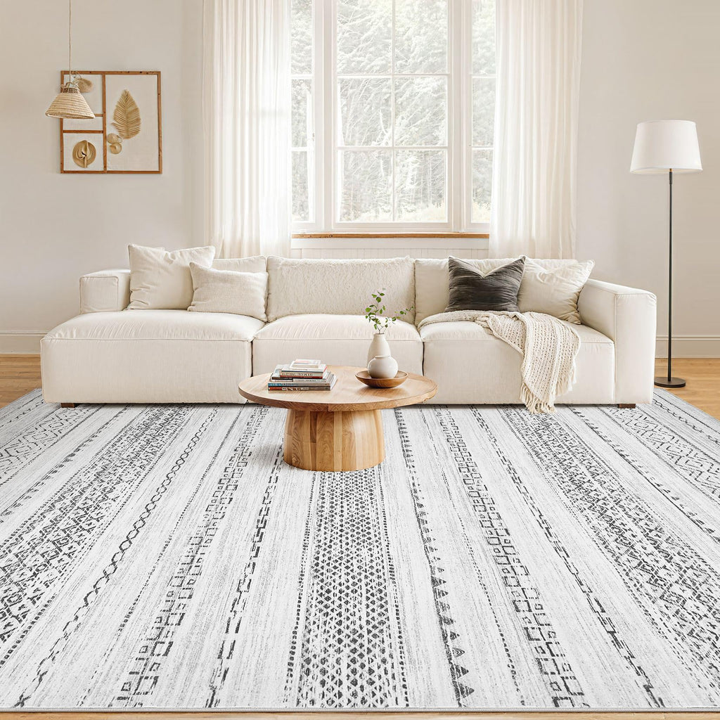 Nakagishi Boho 10x12 Area Rug Living Room Rugs Machine Washable Gray