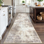 IOHOUZE Abstract Runner Rug 3x12 Ft Washable Runners for Hallways, Non Slip Kitchen Runner Printed Faux Wool Entryway Runner Indoor, Modern Abstract Floor Carpet for Hall Kitchen, Beige Brown