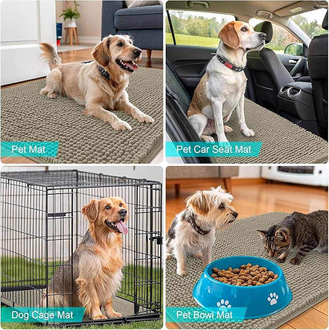 OLANLY Dog Door Mat for Muddy Paws 47x24, Super Absorbent Chenille Mud Mat