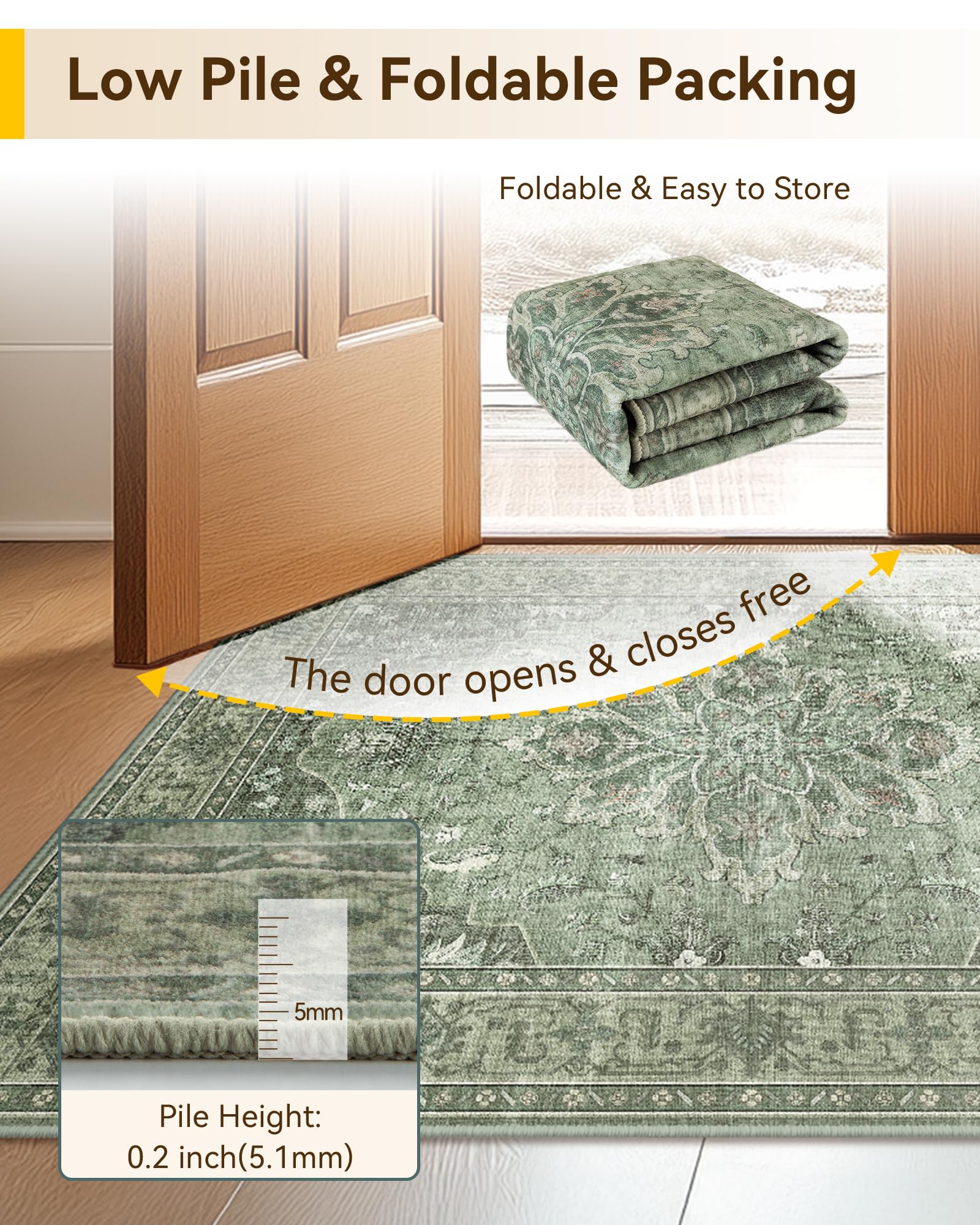RELEANY Washable Area Rug, Large 9'x12', Green/Dark Green/Gray