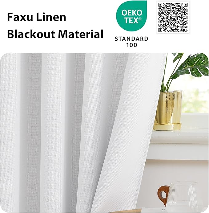 NICETOWN Farmhouse Blackout Small Curtains - Thermal Insulated Grommet Curtain Valances Room Darkening for Kitchen Window Treatments Home Decor, 34" Wide x 30" Long, 1 Pair, Greyish White