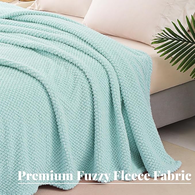 Whale Flotilla Twin Size Fuzzy Fleece Blanket for Bed, 60x80 Inch Fluffy Warm Soft Jacquard Blankets for All Season, Lightweight and Cozy, Light Blue